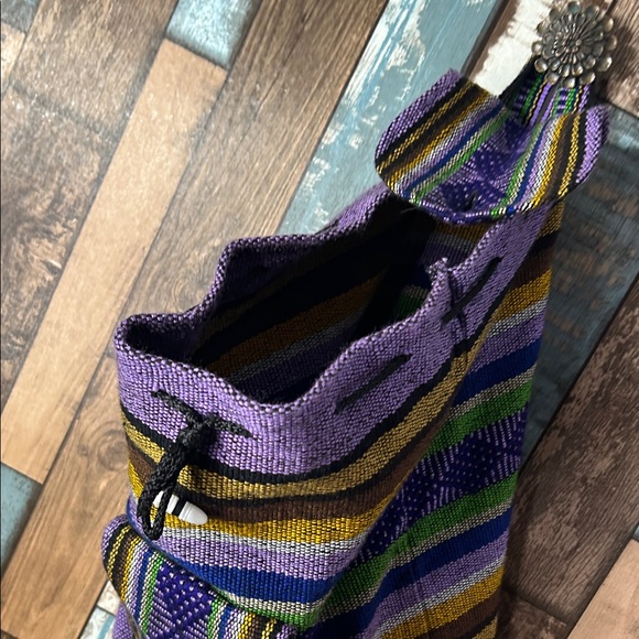 Striped Purple and Green tribal pull sack Backpack - Picture 7 of 16